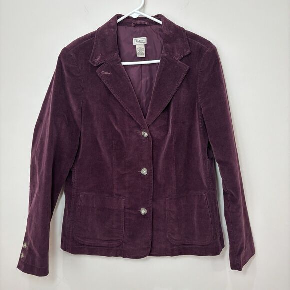 LL Bean Corduroy Jacket Women 14 Purple Burgundy Blazer VTG Chore Barn Academia - Picture 1 of 9